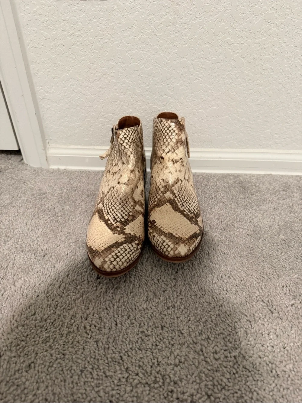 Aldo Women’s Snake-Print Ankle Boots in Beige and Brown 7.5
